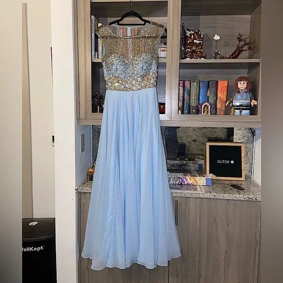 Jovani Dresses | Jovani Size Zero Light Blue and Gold Dress | Color: Blue/Gold | Size: 0 | Mirfleming's Closet